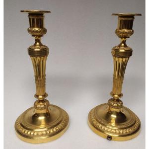 Pair Of Louis XVI Style Gilt Bronze Candlesticks.