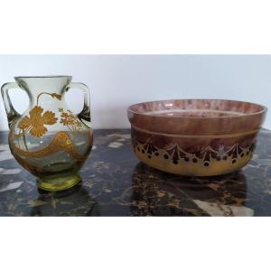 Glassware Set - Cup And Handled Vase - 20th Century.