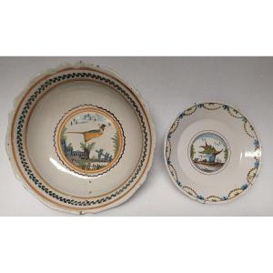 Nevers Faiences – Plate And Bowl – 18th And 19th Centuries.