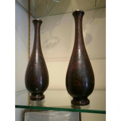 Pair Of Vases From China - Bronze - XIXth Century