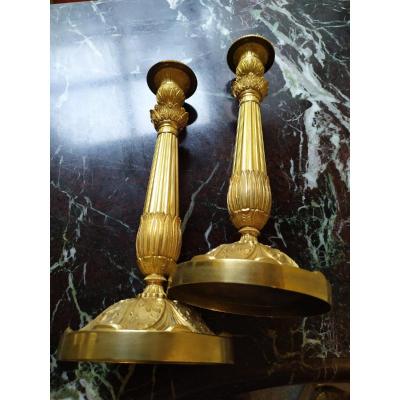 Pair Of Torches - Golden Bronze - Restoration.