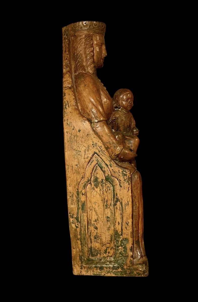 Début Du XV Siècle - Vierge à l'Enfant Assise En Throne - Terre Cuite-photo-2