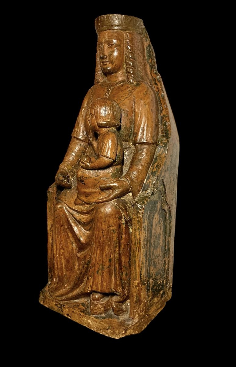 Début Du XV Siècle - Vierge à l'Enfant Assise En Throne - Terre Cuite-photo-3