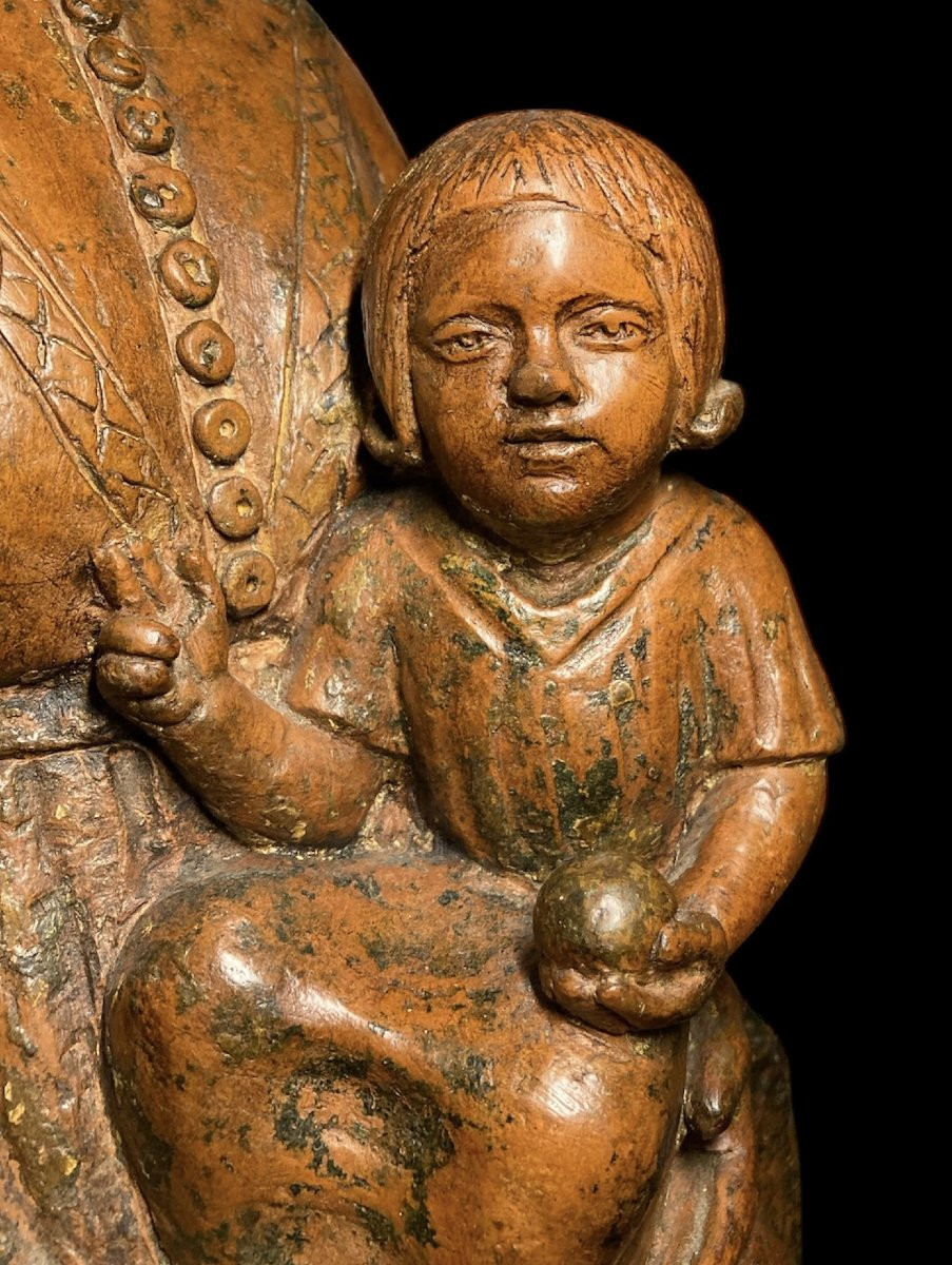 Début Du XV Siècle - Vierge à l'Enfant Assise En Throne - Terre Cuite-photo-6