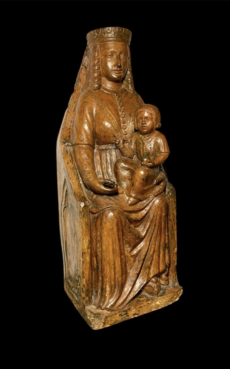 Early 15th Century - Terracotta - Enthroned Madonna With Child