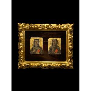 Early 16th Century - Couple Of Gold Ground Miniatures On Tin - St. Francis And St. Clare