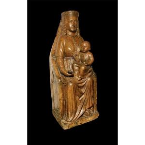 Early 15th Century - Terracotta - Enthroned Madonna With Child