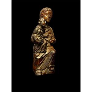 Early XV Century - Baltic Black Amber - Enthroned Madonna With Child