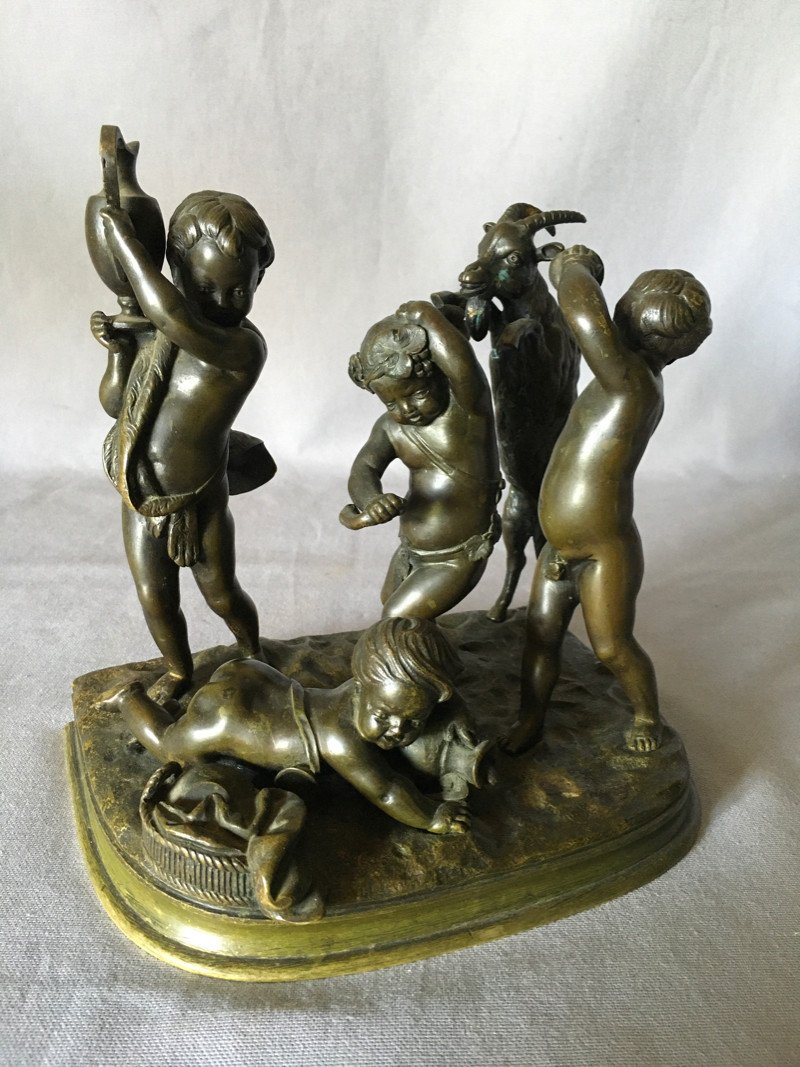 Group Of Children In Bronze Signed Clodion-photo-4