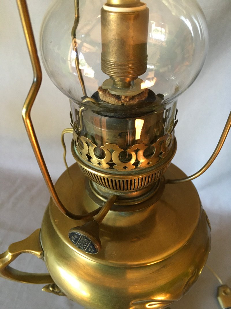 Lampe A Petrole Art Nouveau "au Paon"-photo-2