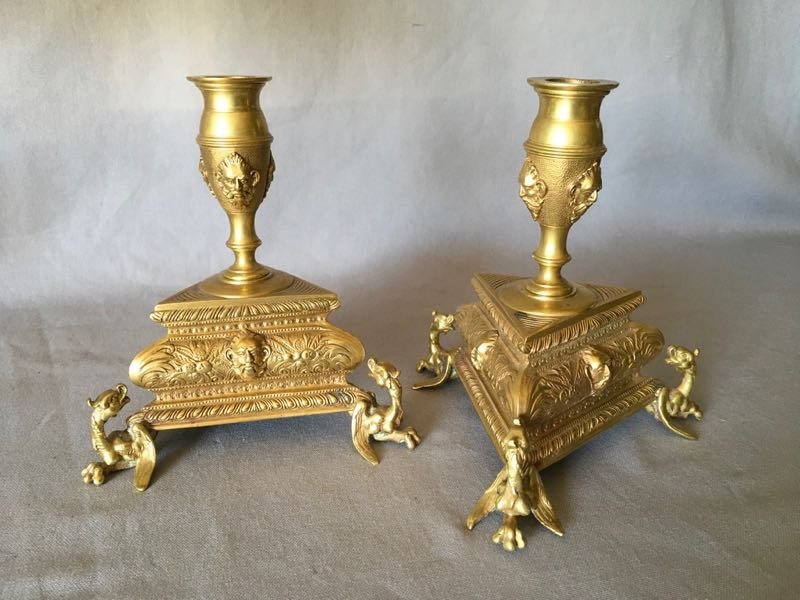 Pair Of 19th Century Renaissance Style Candlesticks-photo-2