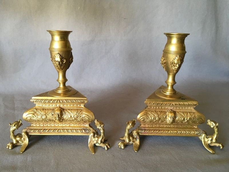 Pair Of 19th Century Renaissance Style Candlesticks-photo-3