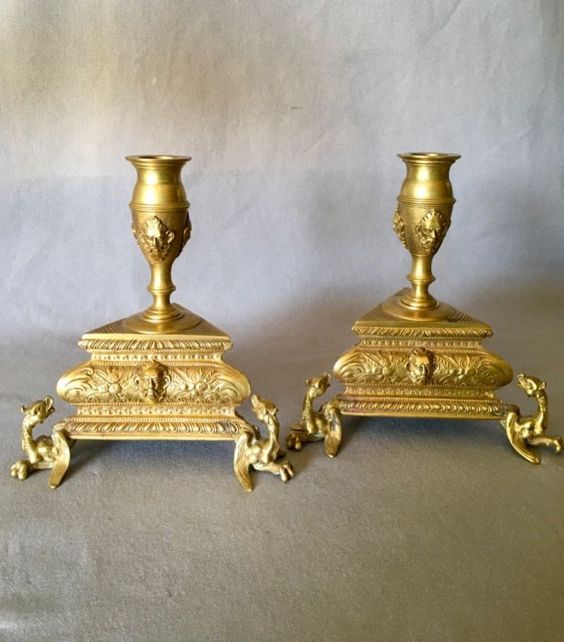 Pair Of 19th Century Renaissance Style Candlesticks-photo-3