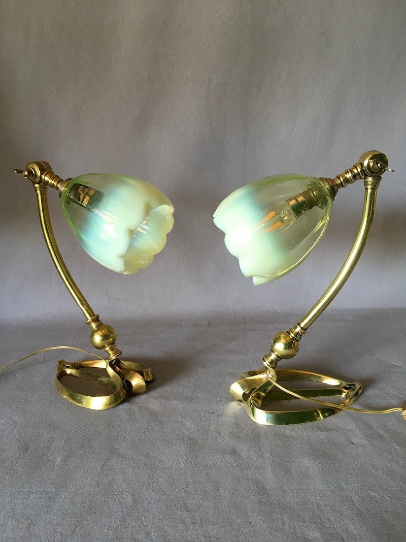 Pair Of Art Nouveau Benson Type Lamps-photo-2