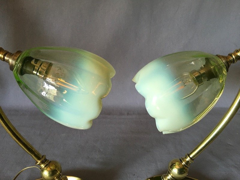 Pair Of Art Nouveau Benson Type Lamps-photo-4