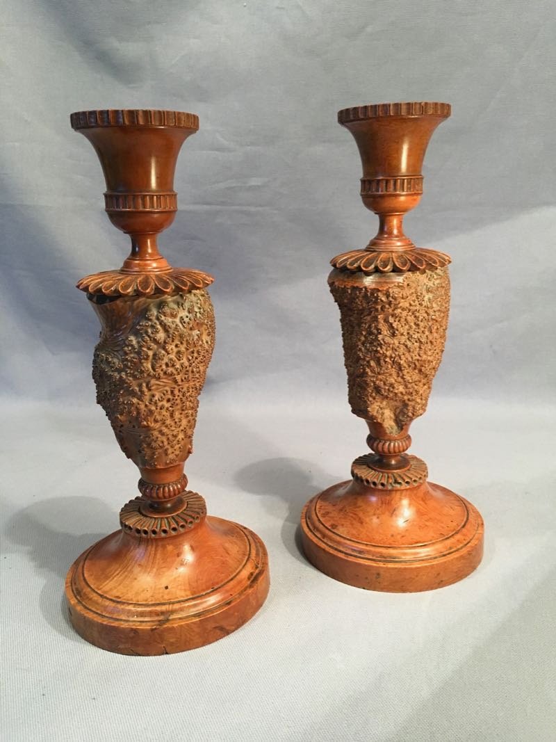 Pair Of Candlesticks Charles X In Turned Wood-photo-2