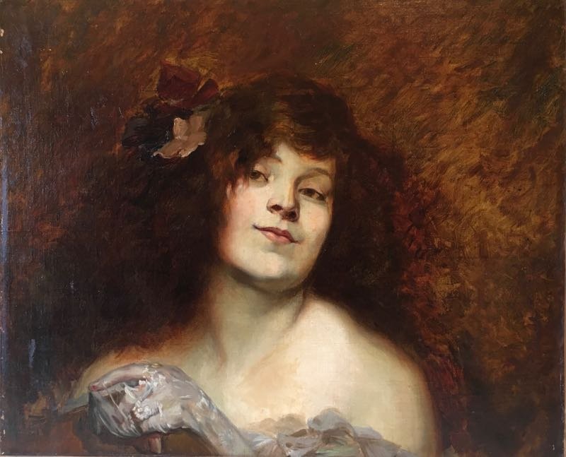 Oil Painting On Canvas Portrait Young Woman Art Nouveau-photo-2