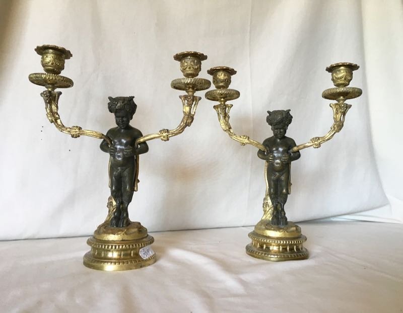 Pair Of Candelabra In Bronze And Brass Nineteenth.