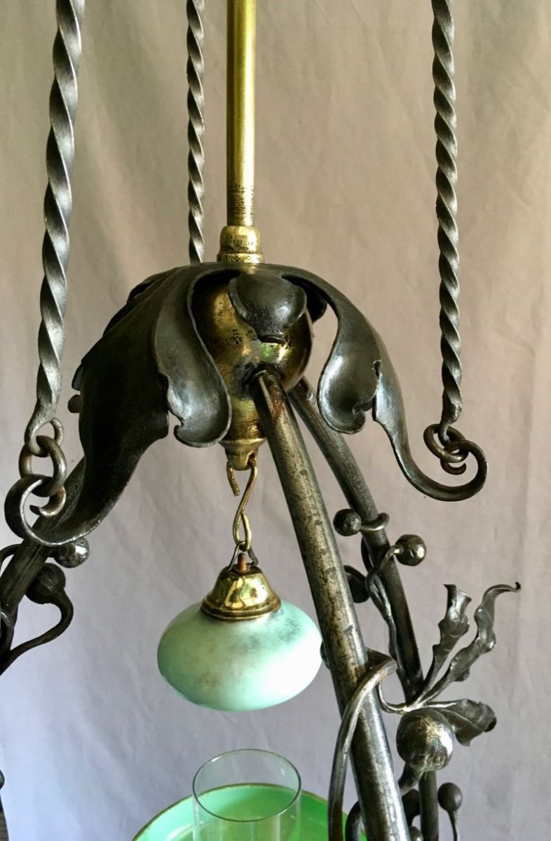Art Nouveau Wrought Iron And Brass Pendant Light-photo-1