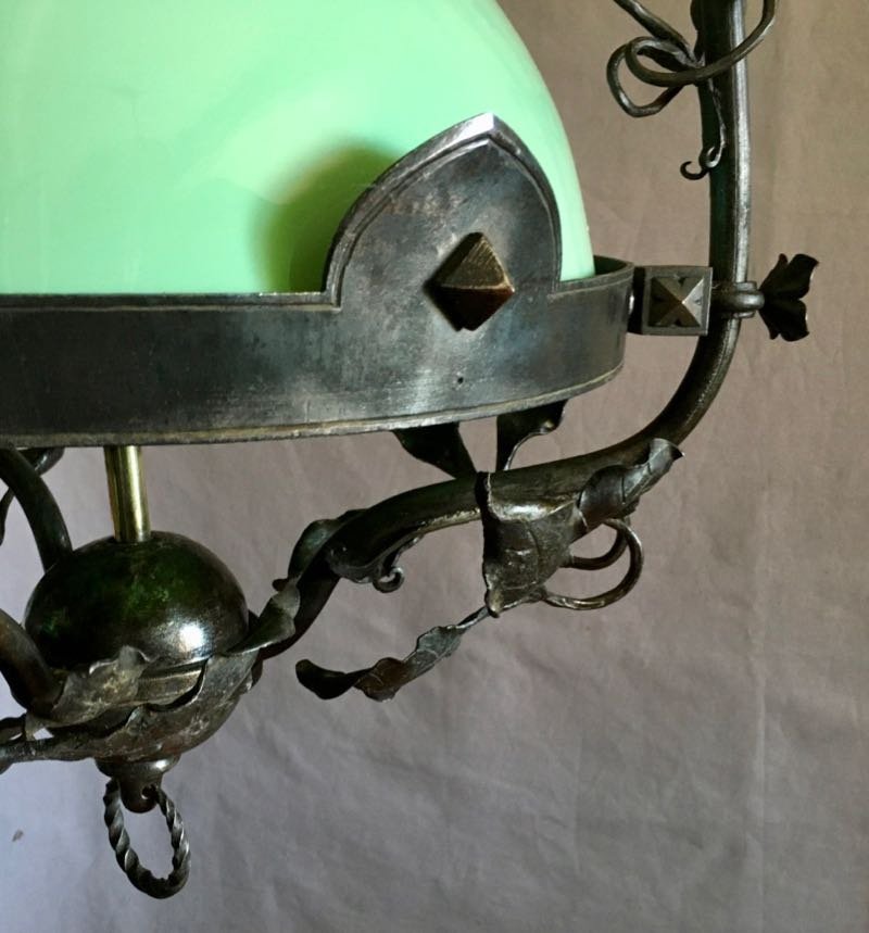 Art Nouveau Wrought Iron And Brass Pendant Light-photo-2