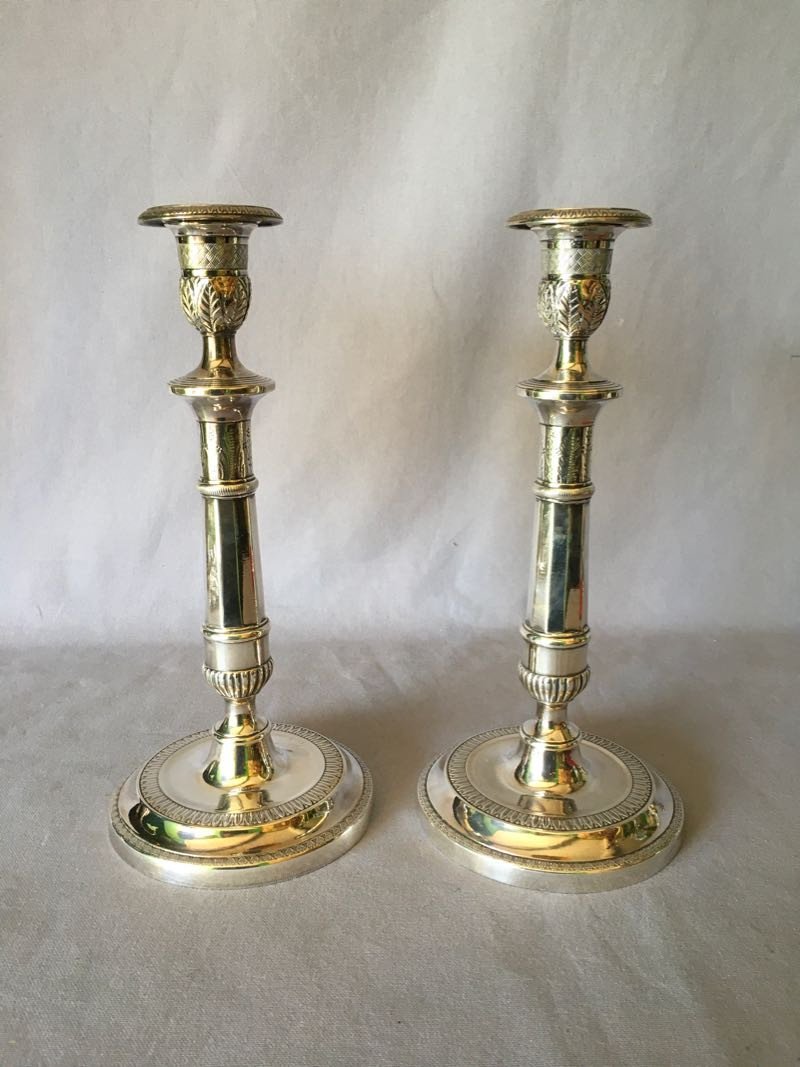 Pair Of Candlesticks In Silver Metal Early Nineteenth-photo-2