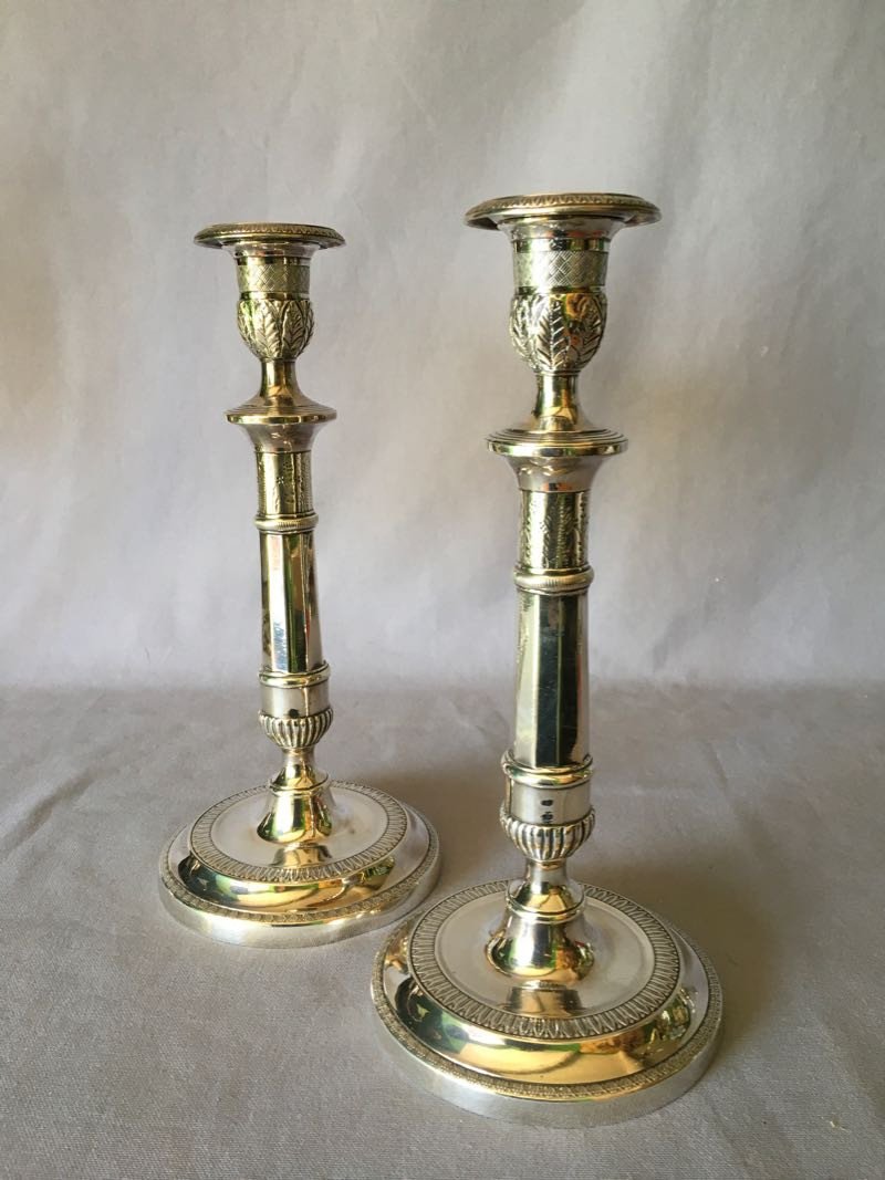 Pair Of Candlesticks In Silver Metal Early Nineteenth-photo-1