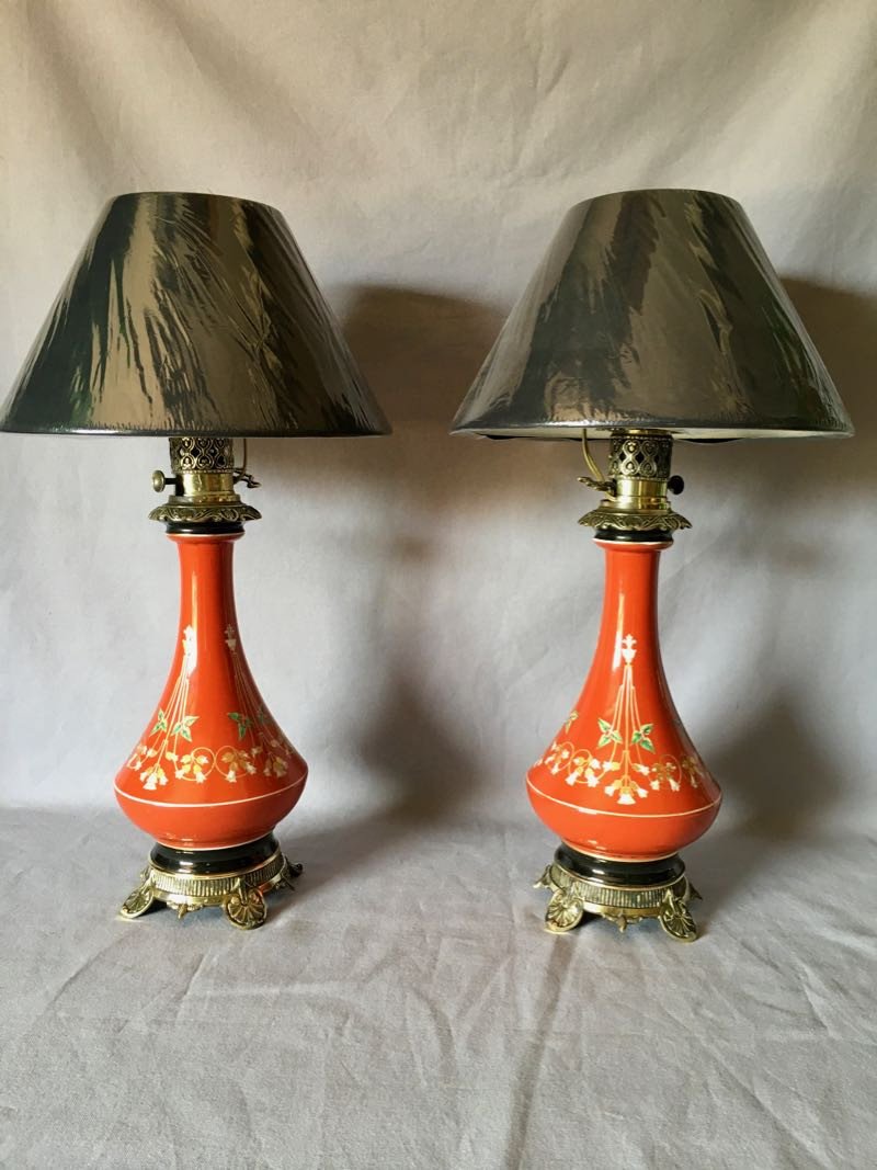 Pair Of 19th C Electrified Oil Lamps