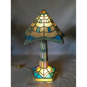 Art Deco Stained Glass Lamp Early 20th Century