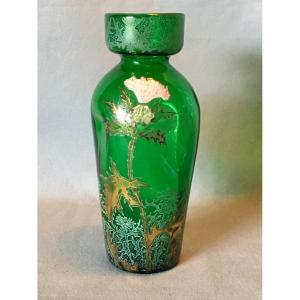 Enameled And Engraved Glass Bulb Vase