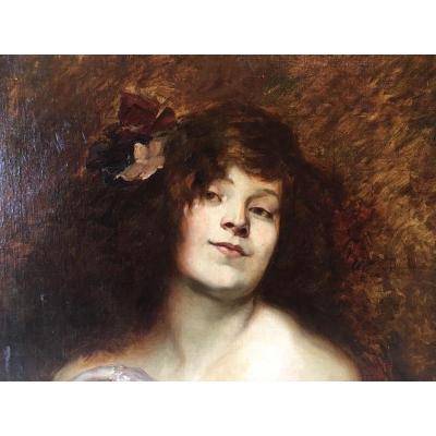 Tableau Huile Sur Toile Portrait Jeune Femme Art Nouveau