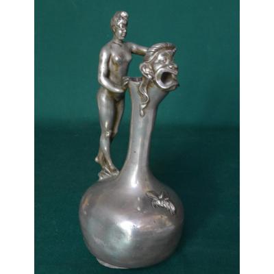 Art Nouveau Pewter Vase Signed Alfred Barye.