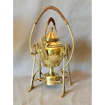 Proantic: Samovar In Copper And Brass With Repoussé Decor, XIXth