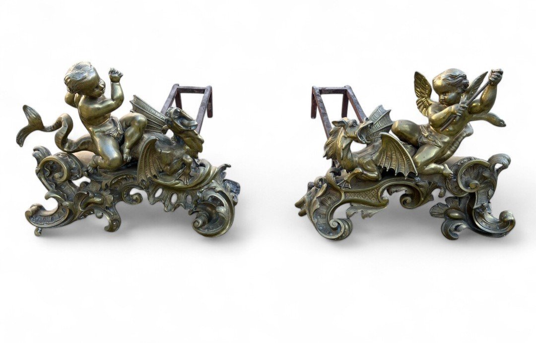 Pair Of Bronze Andirons