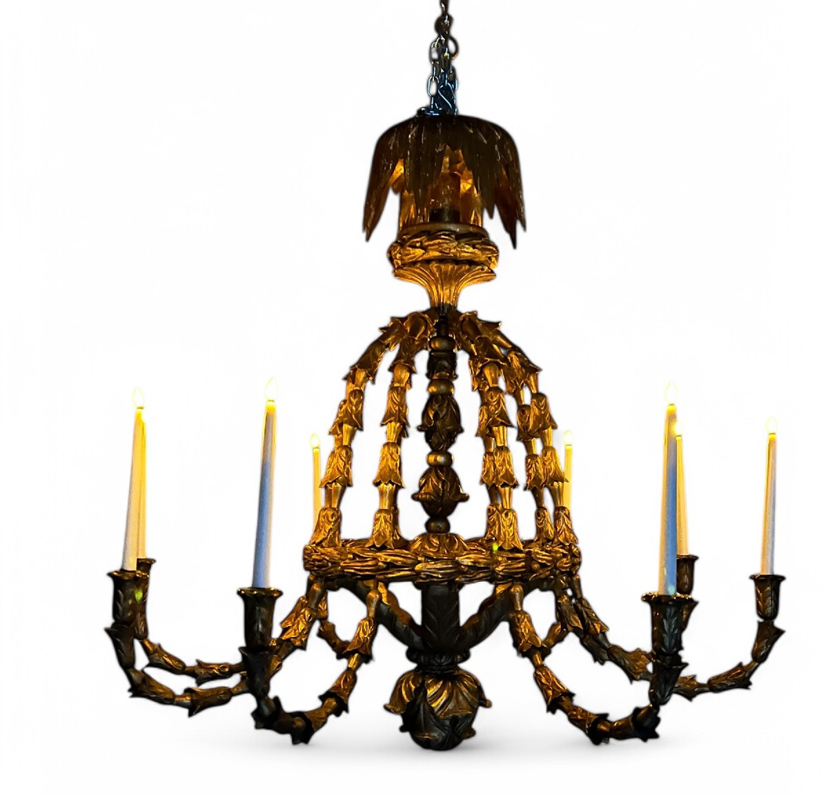 Large Golden Wood Chandelier-photo-4