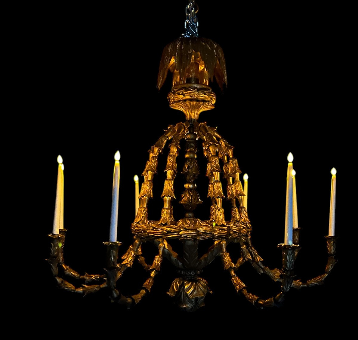 Large Golden Wood Chandelier