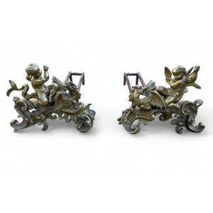 Pair Of Bronze Andirons