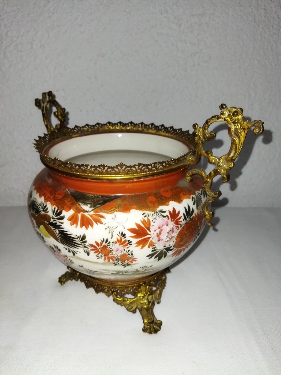 Japanese-style Flowerpot On Tripod Base In Gilded Bronze, 19th Century-photo-3