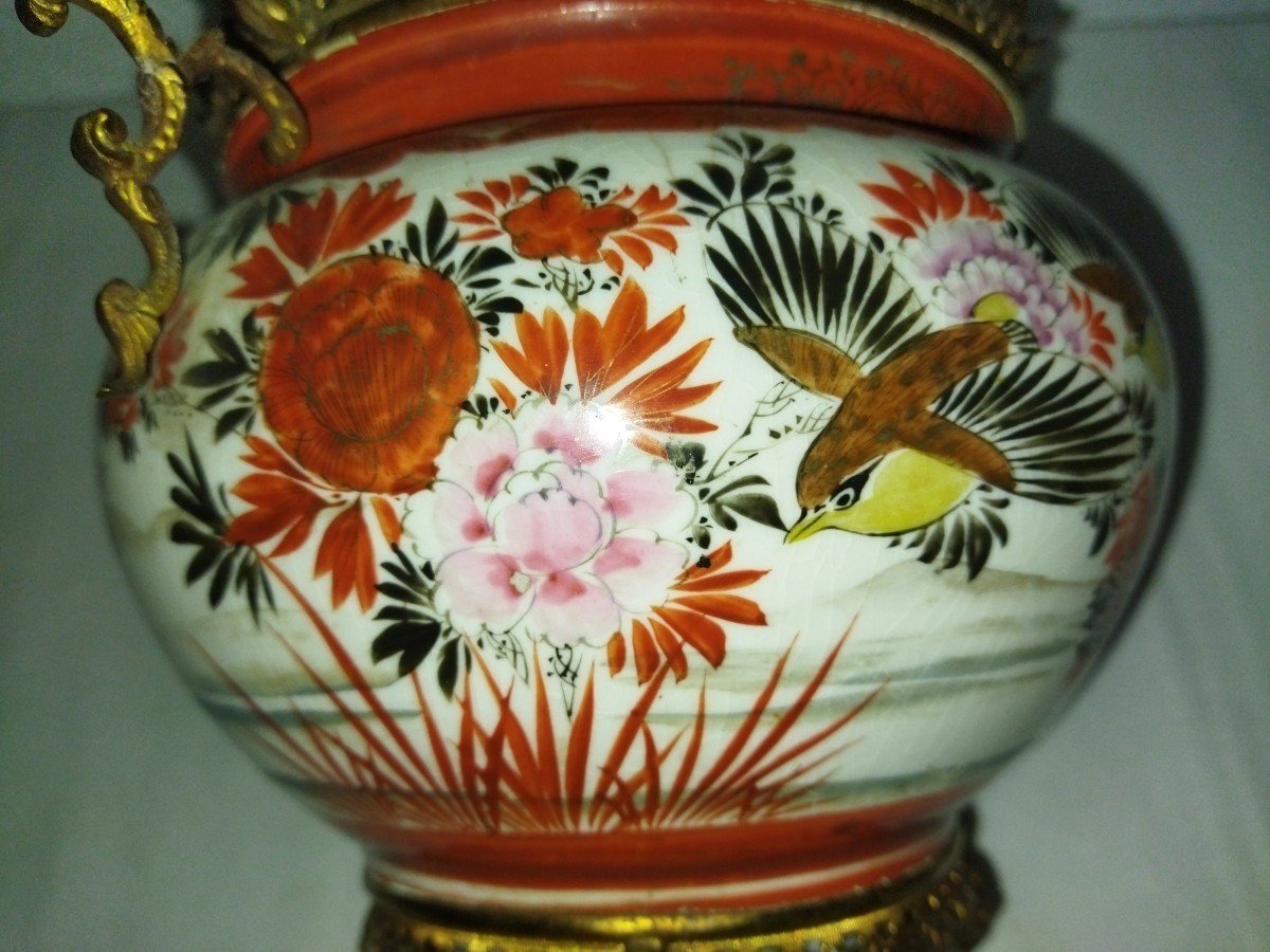 Japanese-style Flowerpot On Tripod Base In Gilded Bronze, 19th Century-photo-3