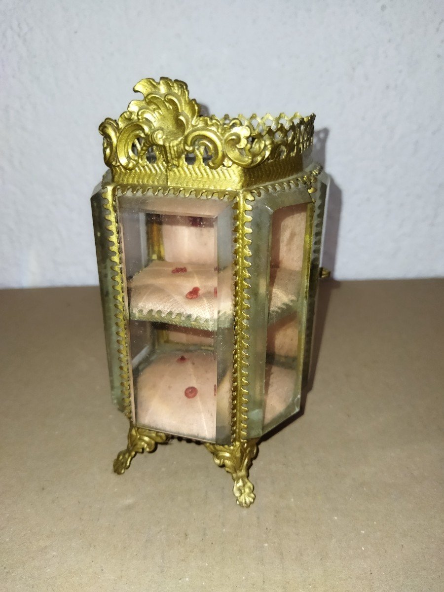 Napoleon III Tiered Jewelry Box Brass And Beveled Glass-photo-2