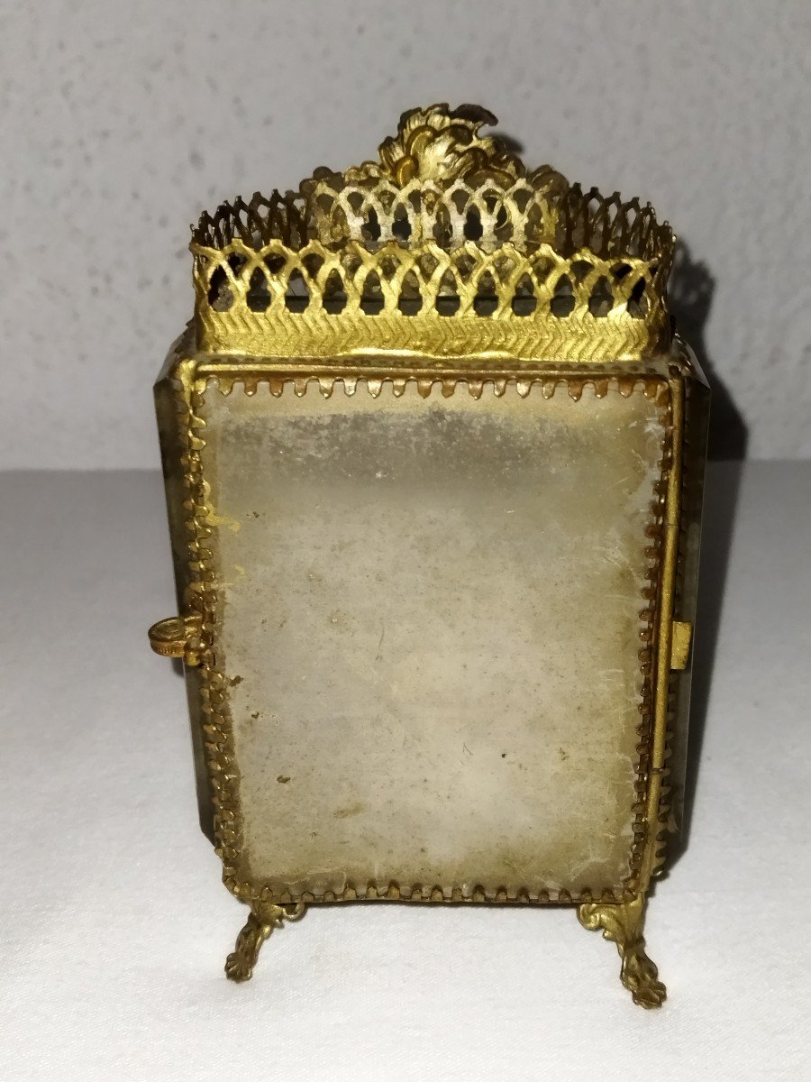 Napoleon III Tiered Jewelry Box Brass And Beveled Glass-photo-6