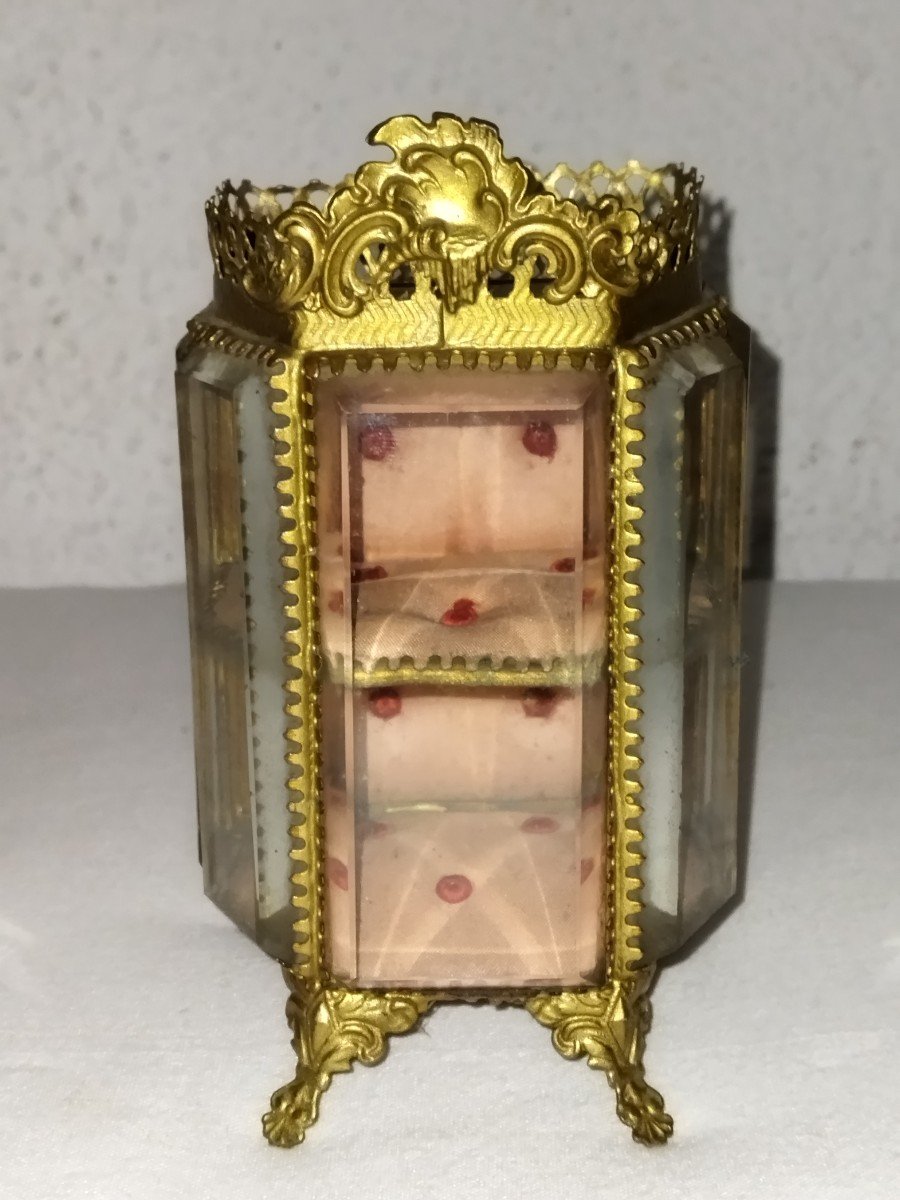 Napoleon III Tiered Jewelry Box Brass And Beveled Glass