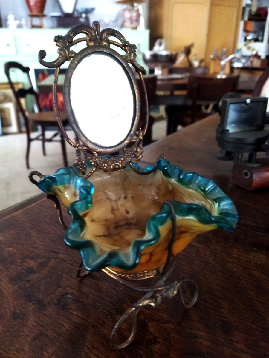 Antique Ring Sizer In Blown Glass And Its Beveled Mirror 19th Century