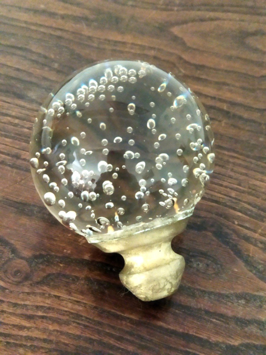 Antique Stair Ball In Bubbled Crystal, Late 19th Century-photo-4