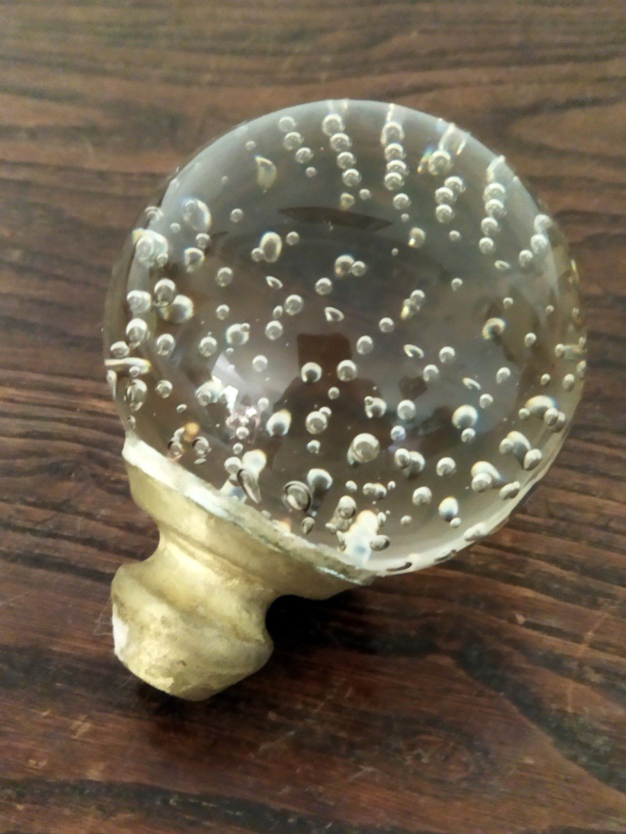 Antique Stair Ball In Bubbled Crystal, Late 19th Century