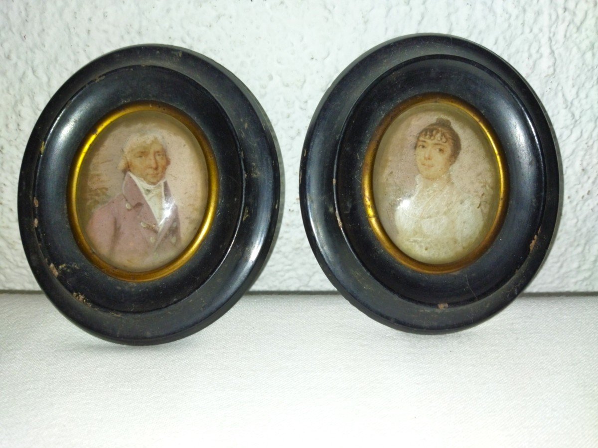 Pair Of Miniatures Napoleon III Man And Woman XIX