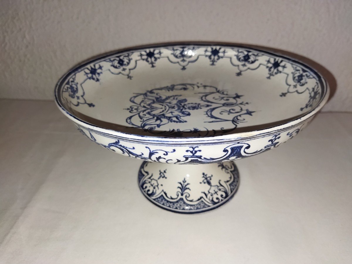 Moustiers Vieillard Bordeaux Antique Earthenware Compotier Bowl On Pedestal -photo-2