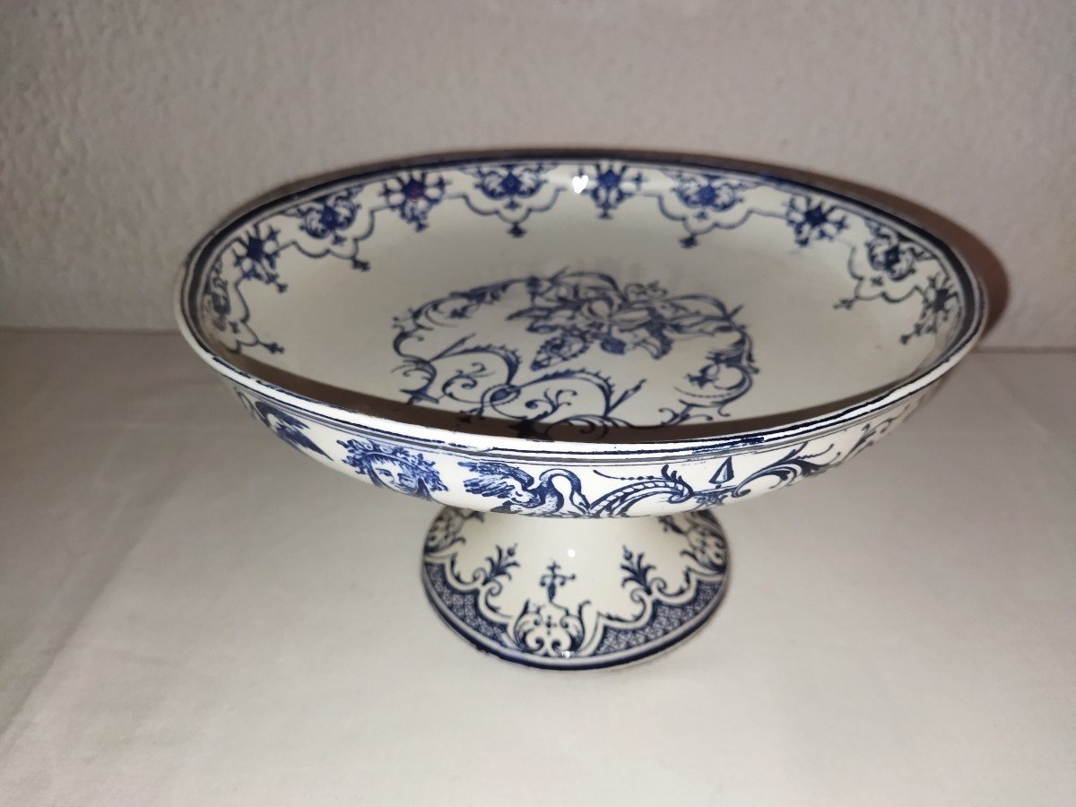 Moustiers Vieillard Bordeaux Antique Earthenware Compotier Bowl On Pedestal -photo-3