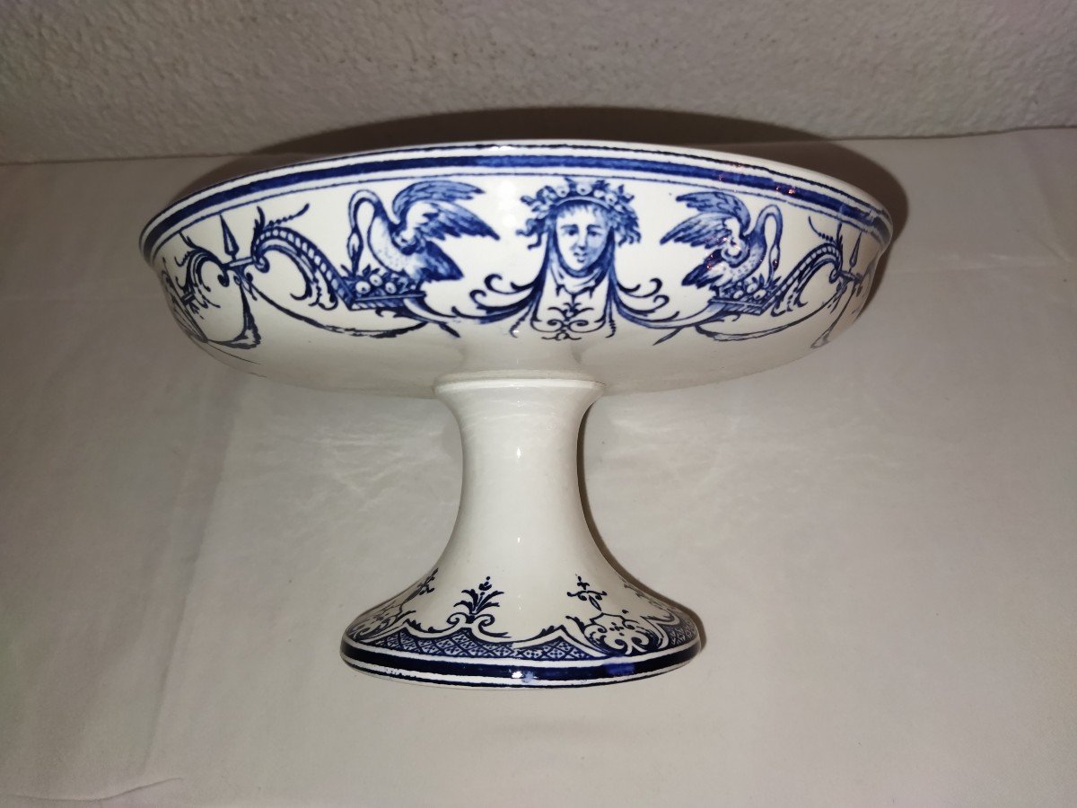 Moustiers Vieillard Bordeaux Antique Earthenware Compotier Bowl On Pedestal -photo-1