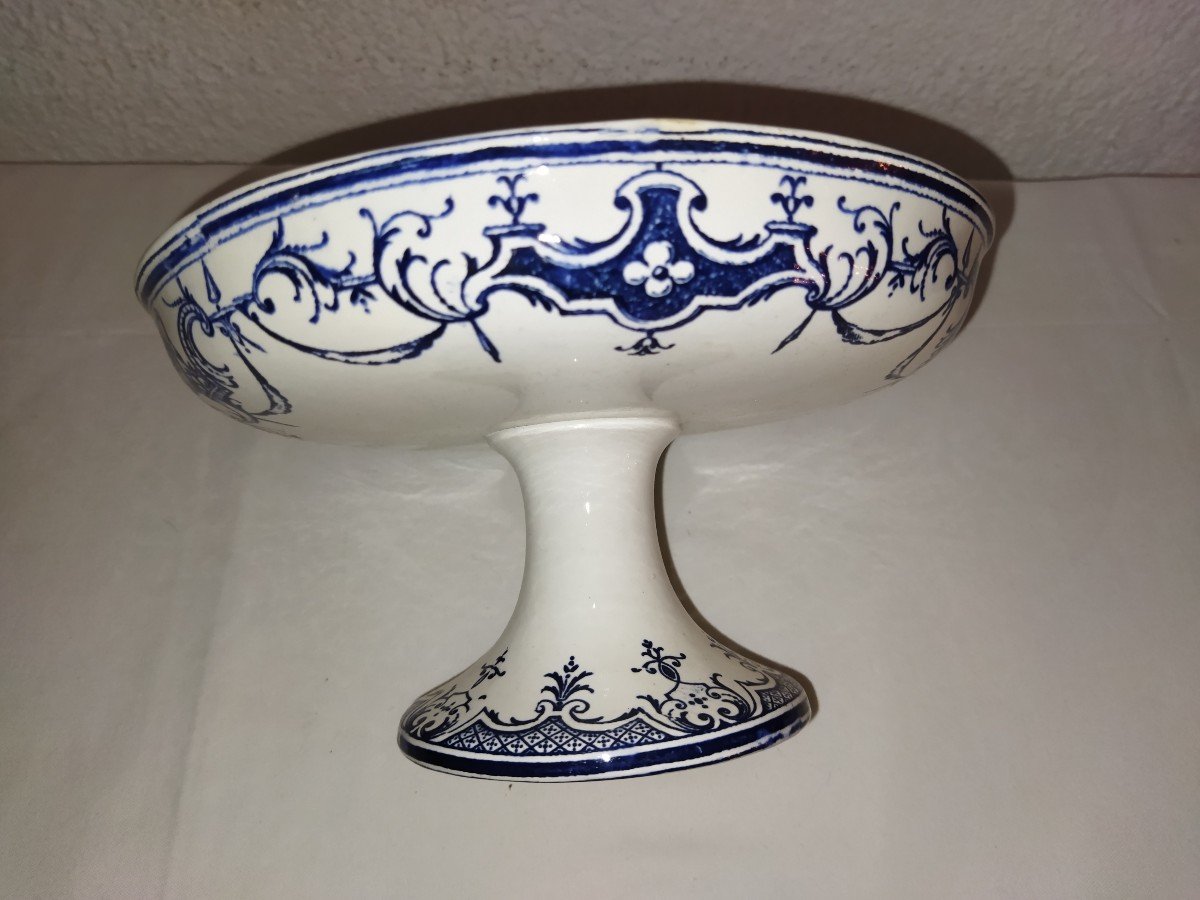 Moustiers Vieillard Bordeaux Antique Earthenware Compotier Bowl On Pedestal -photo-2