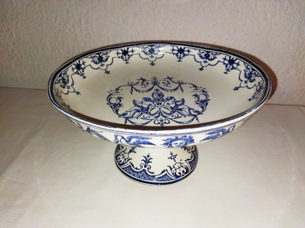 Moustiers Vieillard Bordeaux Antique Earthenware Compotier Bowl On Pedestal 